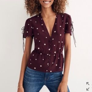 Madewell Burgundy Stars Silk Belle Peplum Blouse